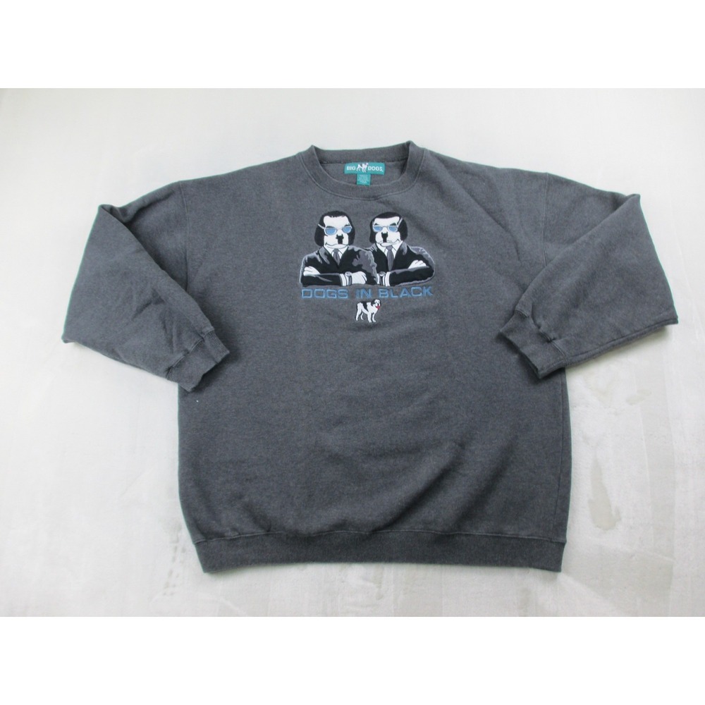 VINTAGE Big Dogs Sweater Mens Extra Large Gray Pullover Dogs‎ In Black 90s*